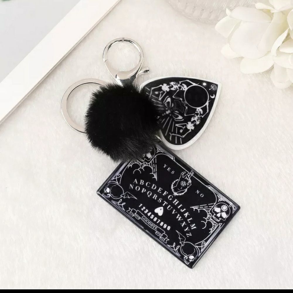 Halloween Ouija Planchette Black Pompom Keychain Handbag Tag - Picture 4 of 11